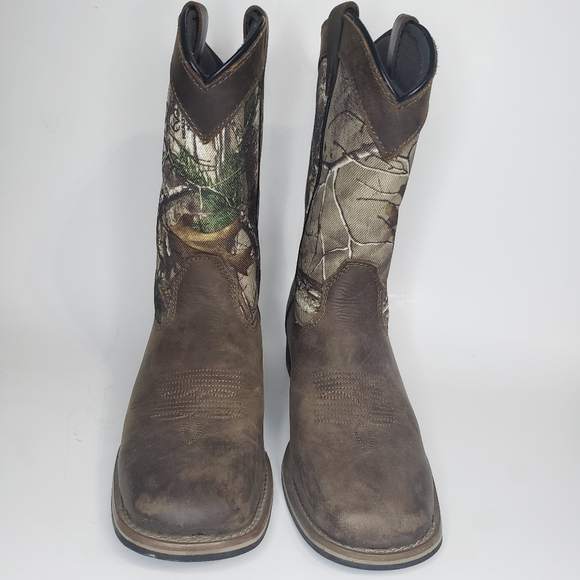 JUSTIN Leather Brown Round Toe Camouflage Boots Youth Sz 2 - Picture 3 of 8